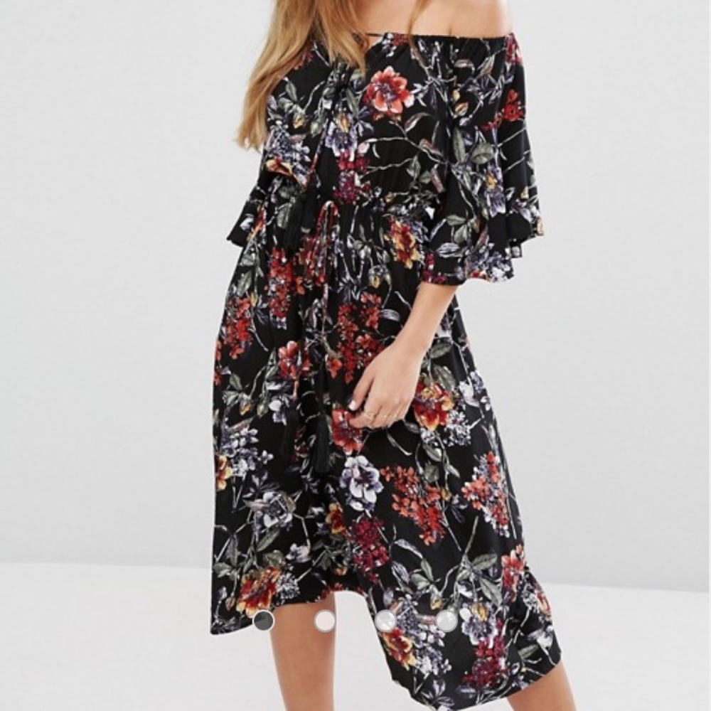Boohoo Bardot Flare Sleeve Floral Printed Midi 10